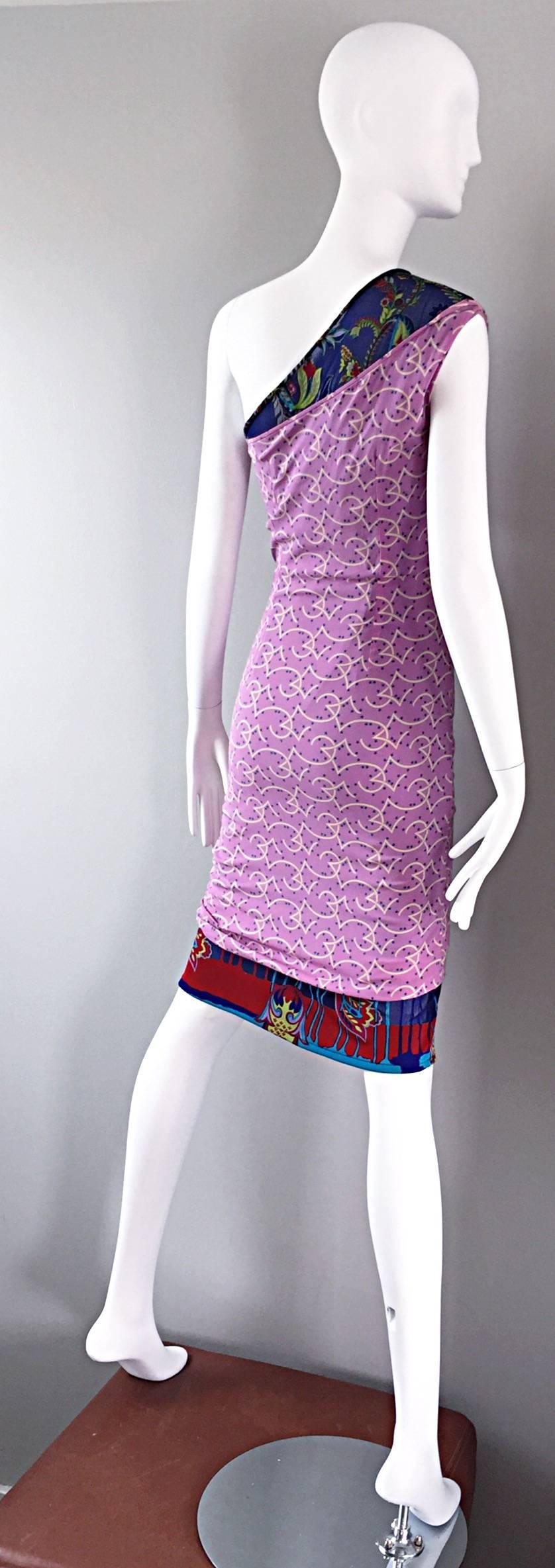 Vintage Gianni Versace Couture 1990s One Shoulder Mixed Media Bodycon Star Dress 3