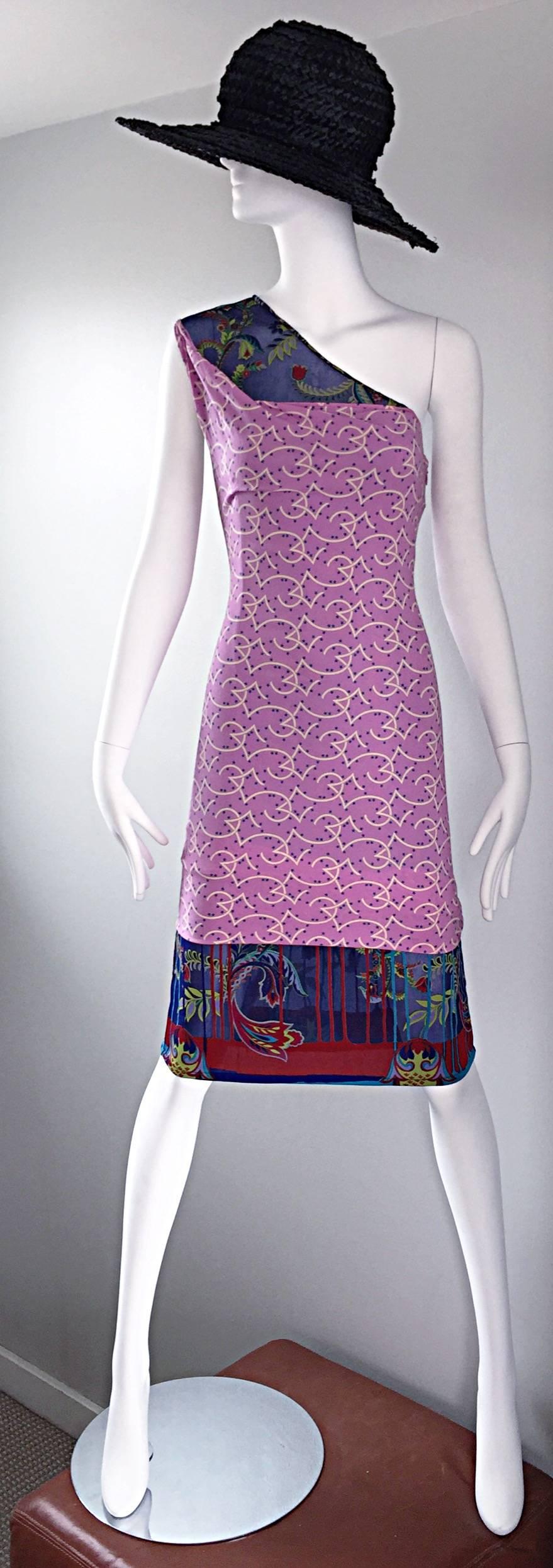 Vintage Gianni Versace Couture 1990s One Shoulder Mixed Media Bodycon Star Dress 4