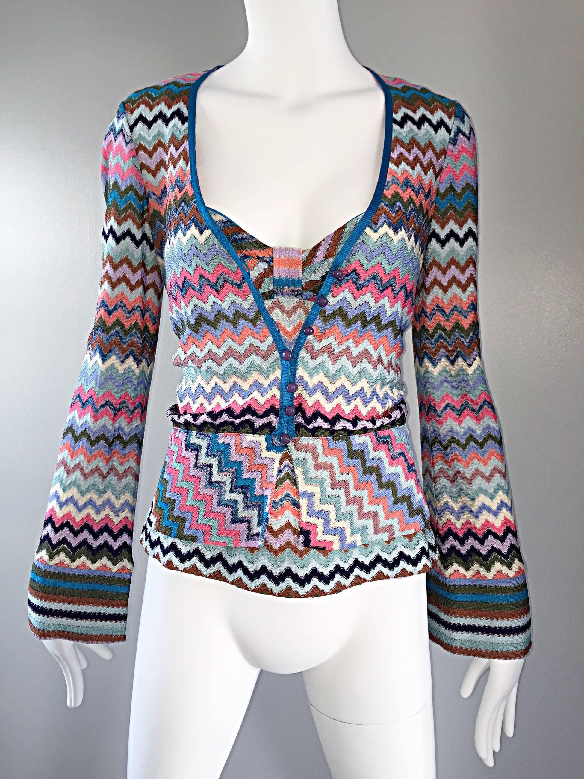 Women's Missoni Vintage Twin Set Signature Chevron Zig Zag Tank + Cardigan Set, 1990s 