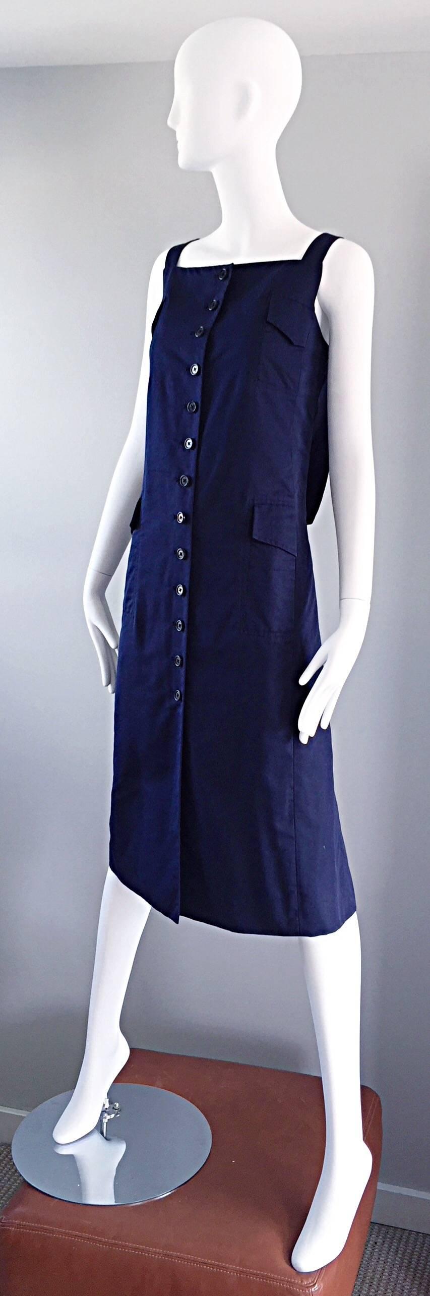 Black Rare 1990s Marc Jacobs Navy Blue Avant Garde Vintage Parachute Shirt Cargo Dress For Sale