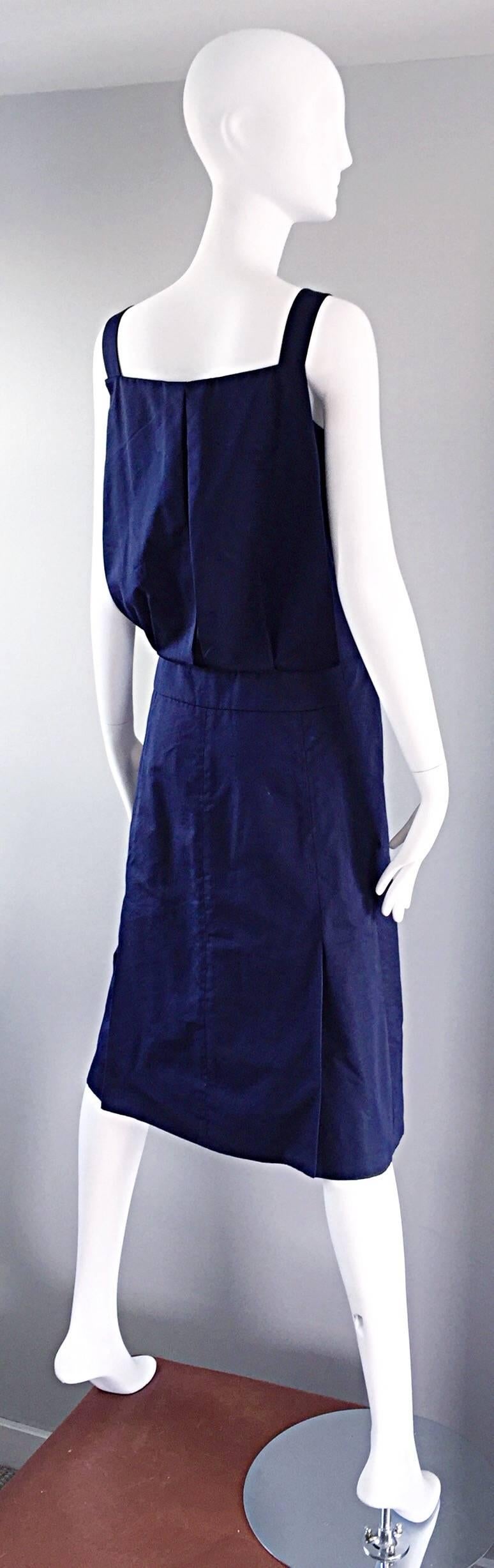 Rare 1990s Marc Jacobs Navy Blue Avant Garde Vintage Parachute Shirt Cargo Dress For Sale 2