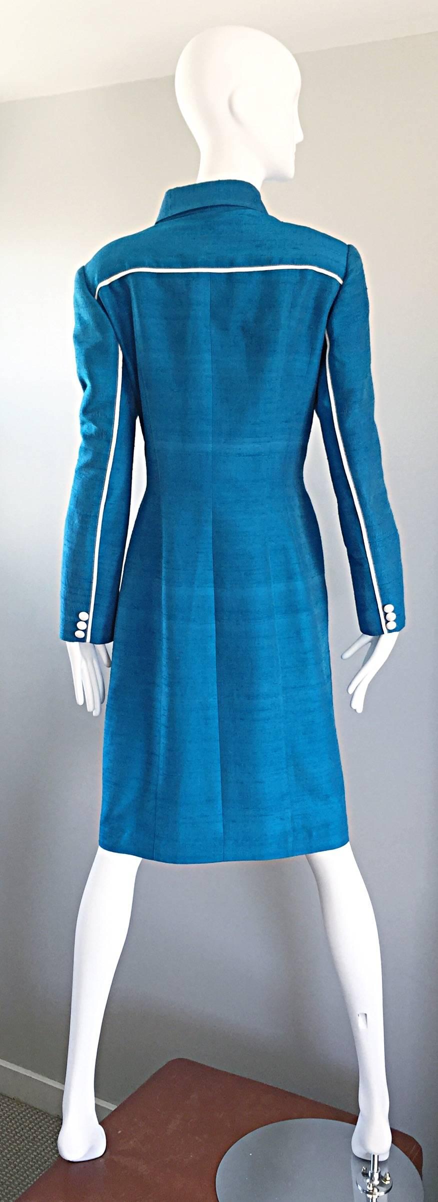 Women's Max Nugas Haute Couture Vintage Cerulean Blue Silk Shantung Jacket Coat, 1970s For Sale