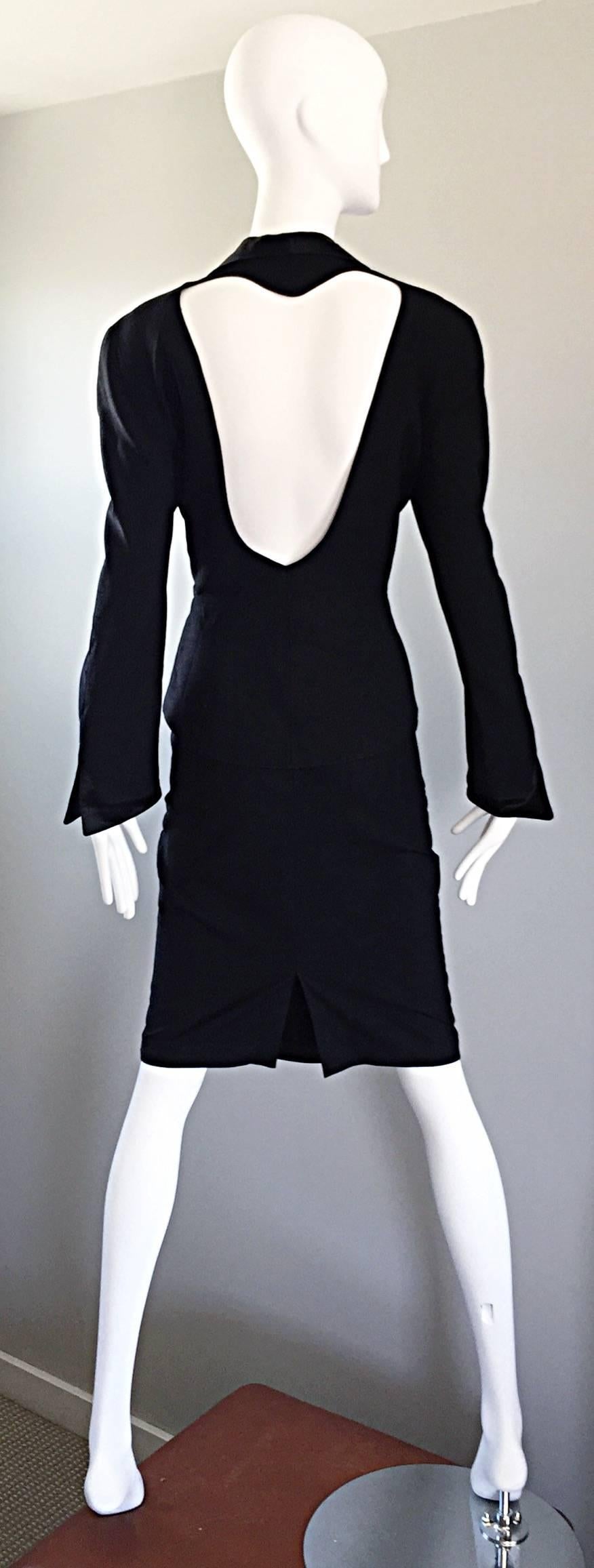 Thierry Mugler Vintage Black Open Back Wasp Waist Black Skirt Suit, 1990s In Excellent Condition In San Diego, CA