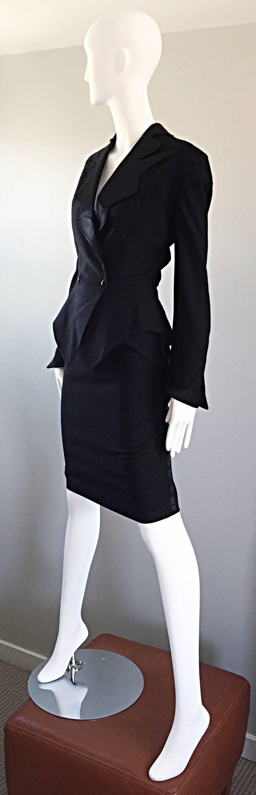 Women's Thierry Mugler Vintage Black Open Back Wasp Waist Black Skirt Suit, 1990s