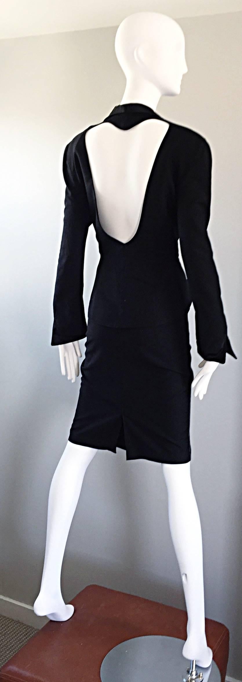Thierry Mugler Vintage Black Open Back Wasp Waist Black Skirt Suit, 1990s 3