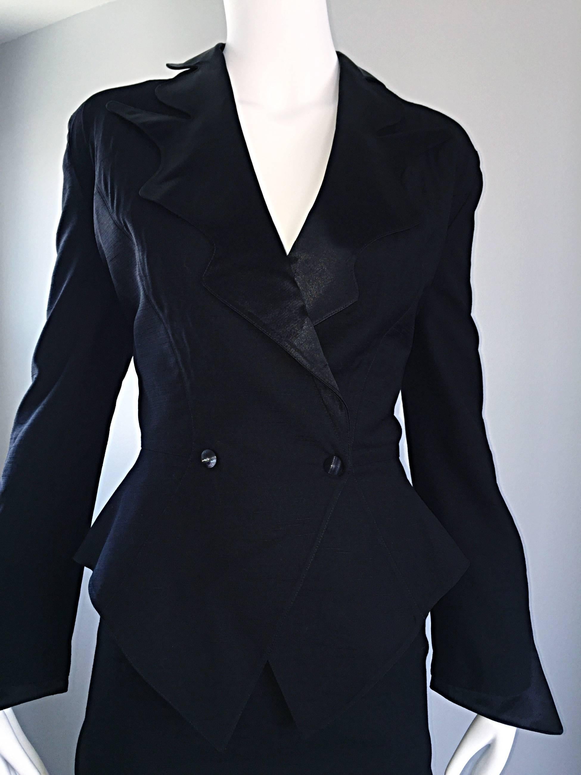 Thierry Mugler Vintage Black Open Back Wasp Waist Black Skirt Suit, 1990s 4