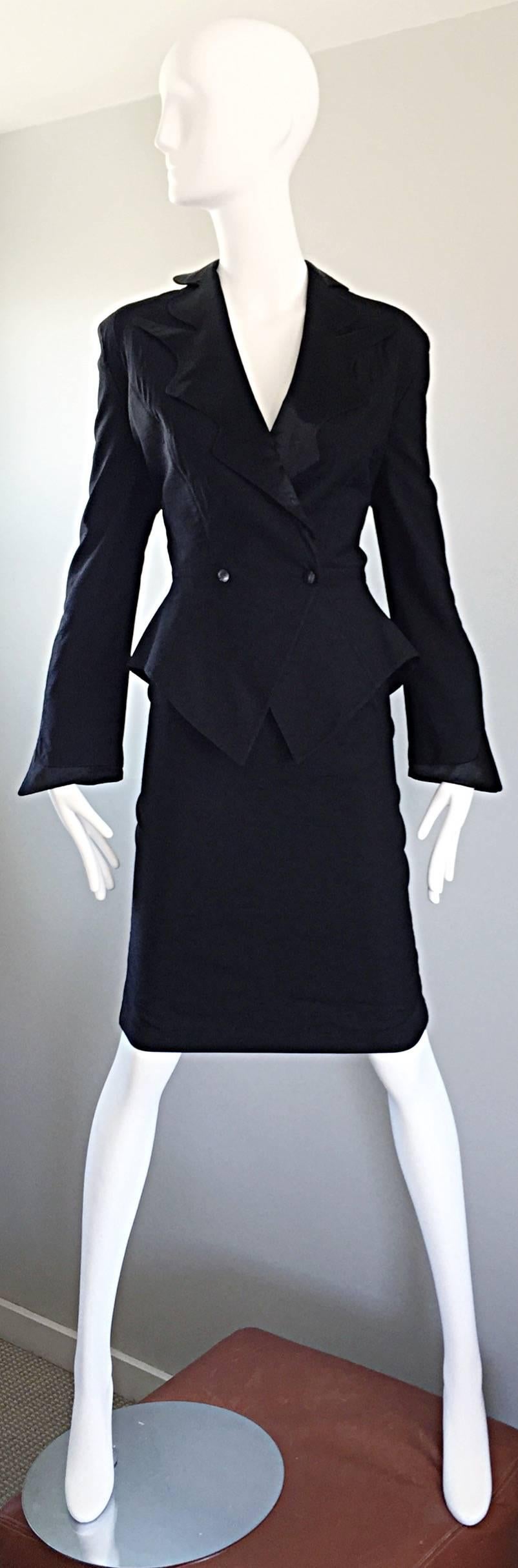Thierry Mugler Vintage Black Open Back Wasp Waist Black Skirt Suit, 1990s 5