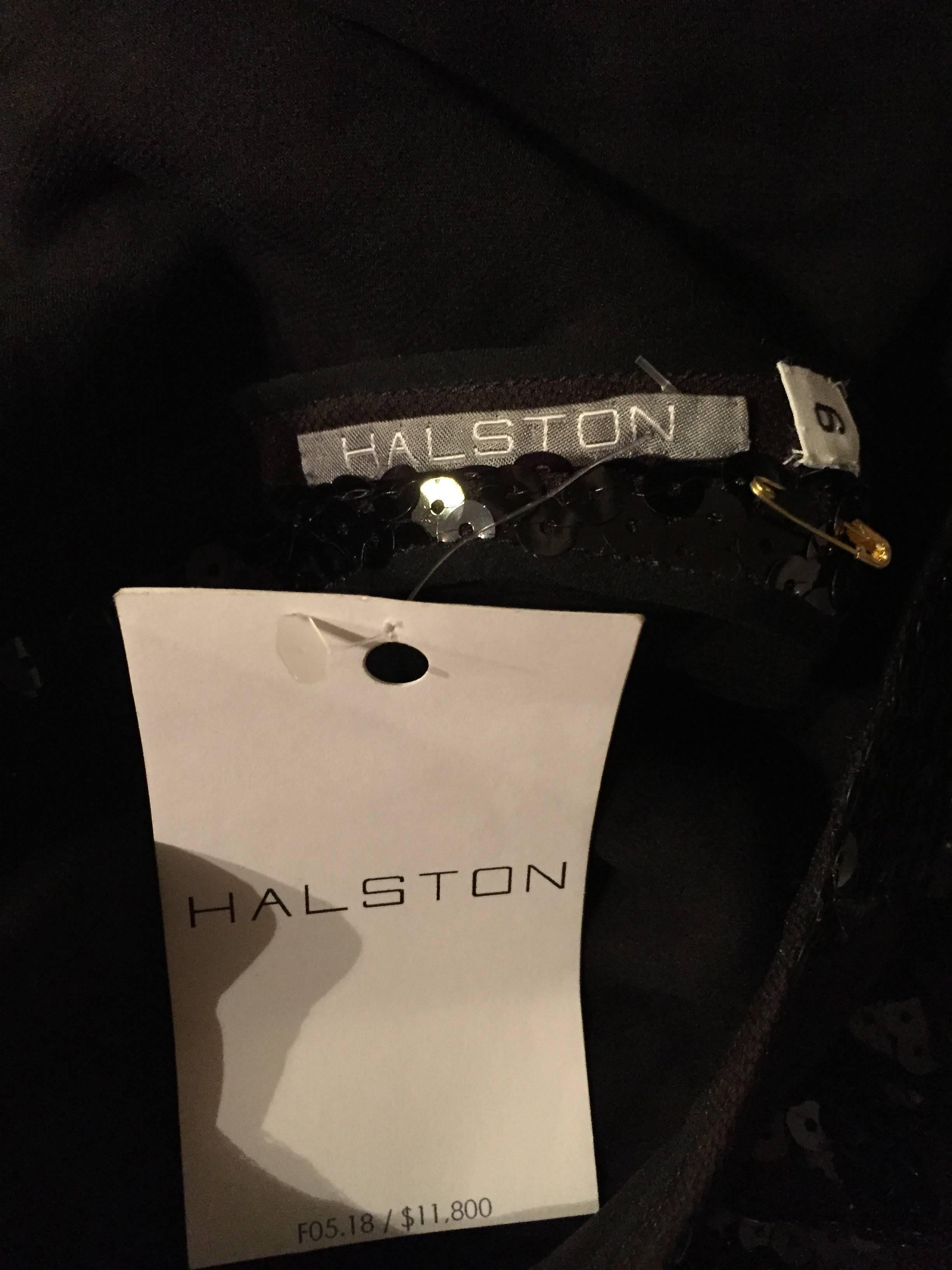 Halston NWT $12k Vintage Größe 6 Open Back Schwarz Seide Paillettenkleid Kleid Damen im Angebot