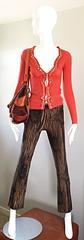 Roberto Cavalli 1990s Burnt Orange Rhinestone + Beaded Vintage Knit Cardigan Top
