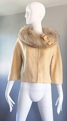 Incredible Vintage Lilli Ann 1960s Ivory Wool + Fur Cropped Swing Jacket Coat