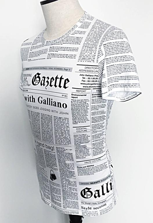 Iconic John Galliano Unisex Newspaper Newsprint Black and White Tee T Shirt  Top at 1stDibs