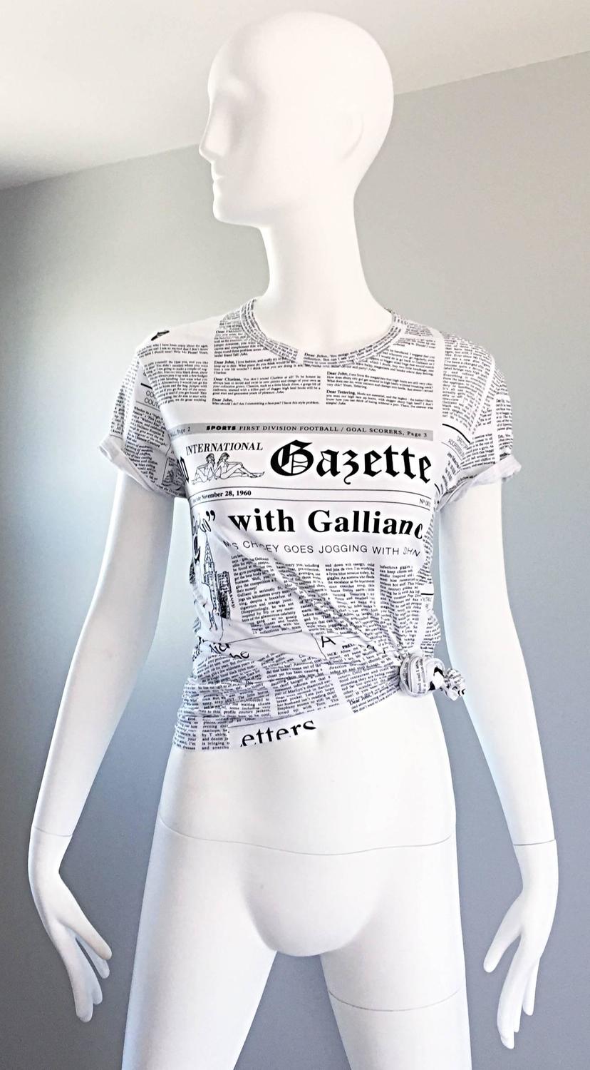 Iconic John Galliano Unisex Newspaper Newsprint Black and White Tee T