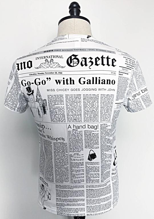 Iconic John Galliano Unisex Newspaper Newsprint Black and White Tee T ...