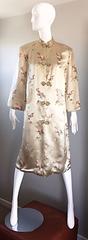 1960s Couture Asian Vintage Light Pale Gold Silk 60s Kimono Jacket w/ Flowers