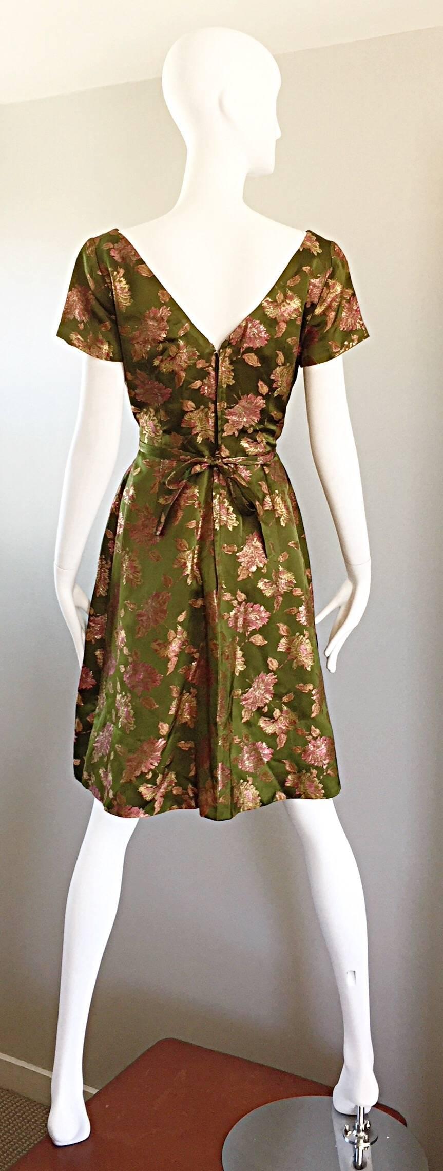 1950s House of Branell Vintage Chartreuse Green + Pink Silk Dress And Jacket Set In Excellent Condition In San Diego, CA