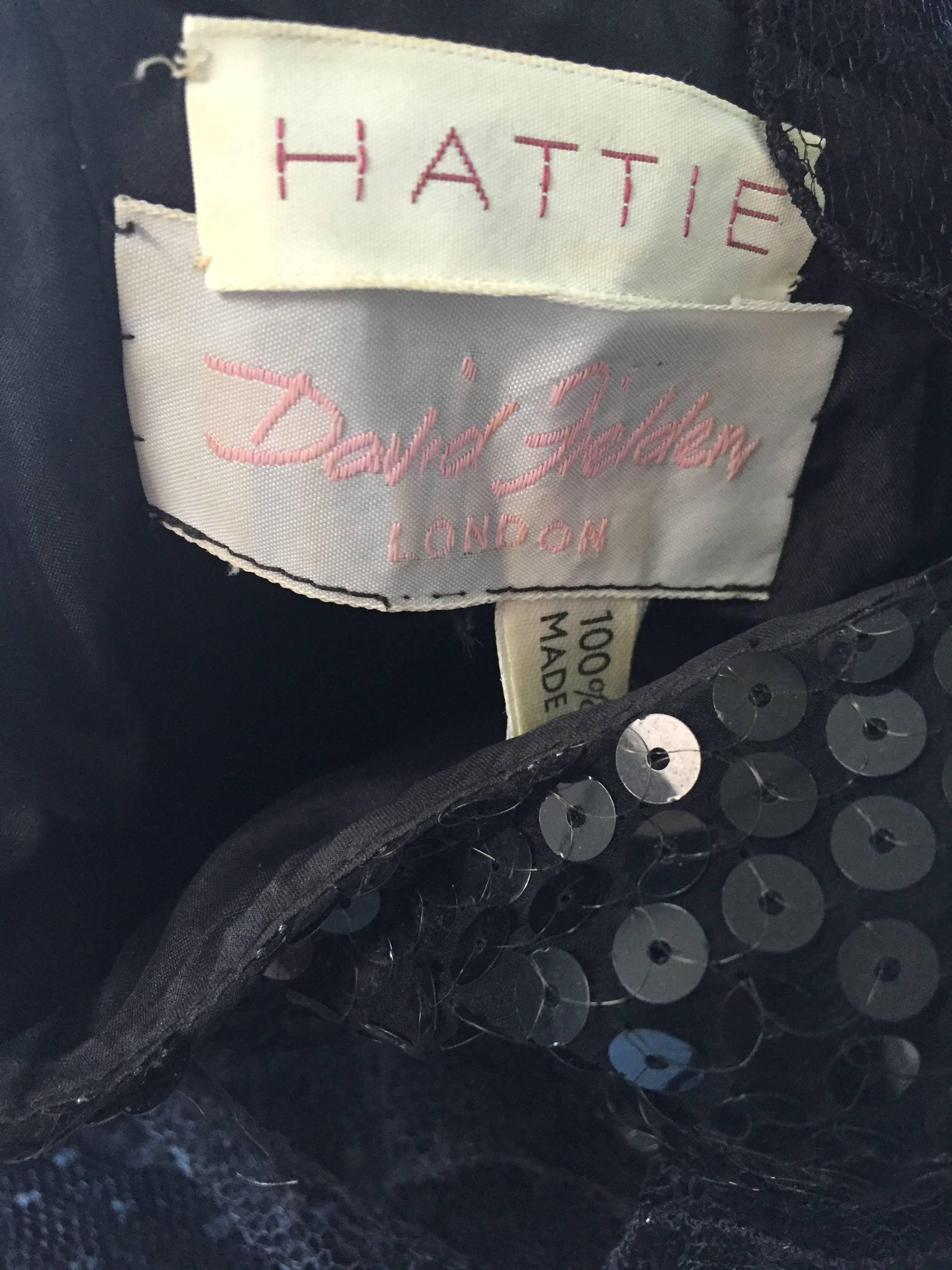 Increíble vestido de baile británico vintage David Fielden de los 80 de tul de seda negro y lentejuelas en venta 5