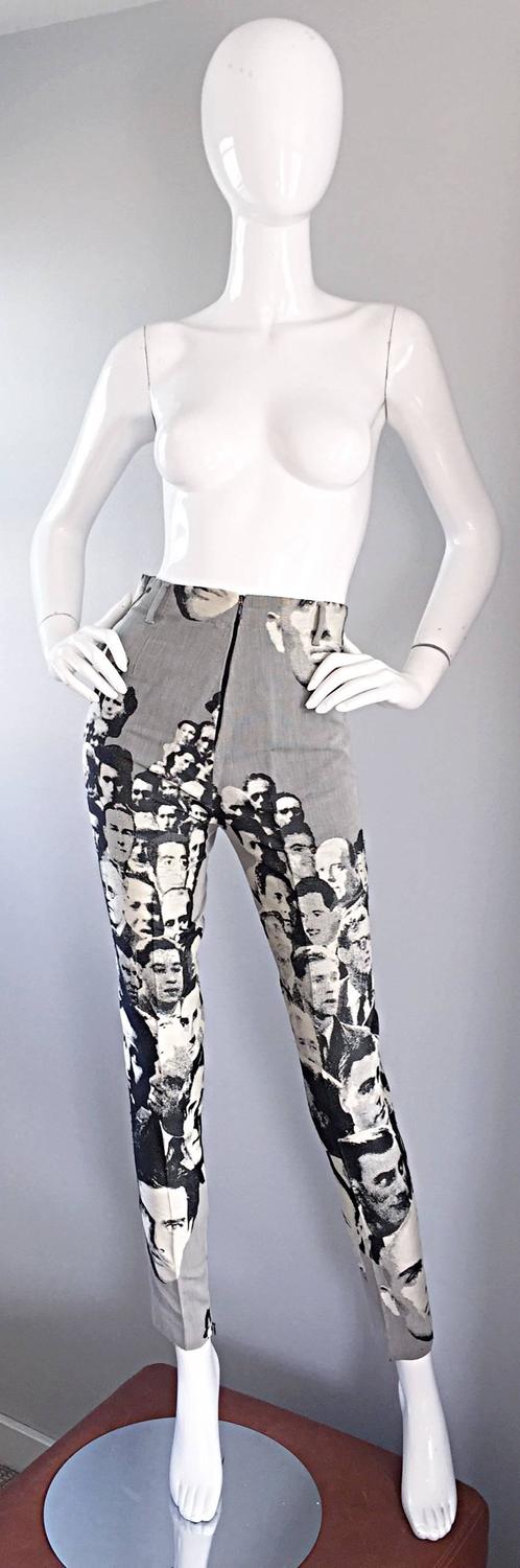 Rare Jean Paul Gaultier Iconic Vintage High Waisted Skinny ' Faces ' Pants For Sale at 1stdibs