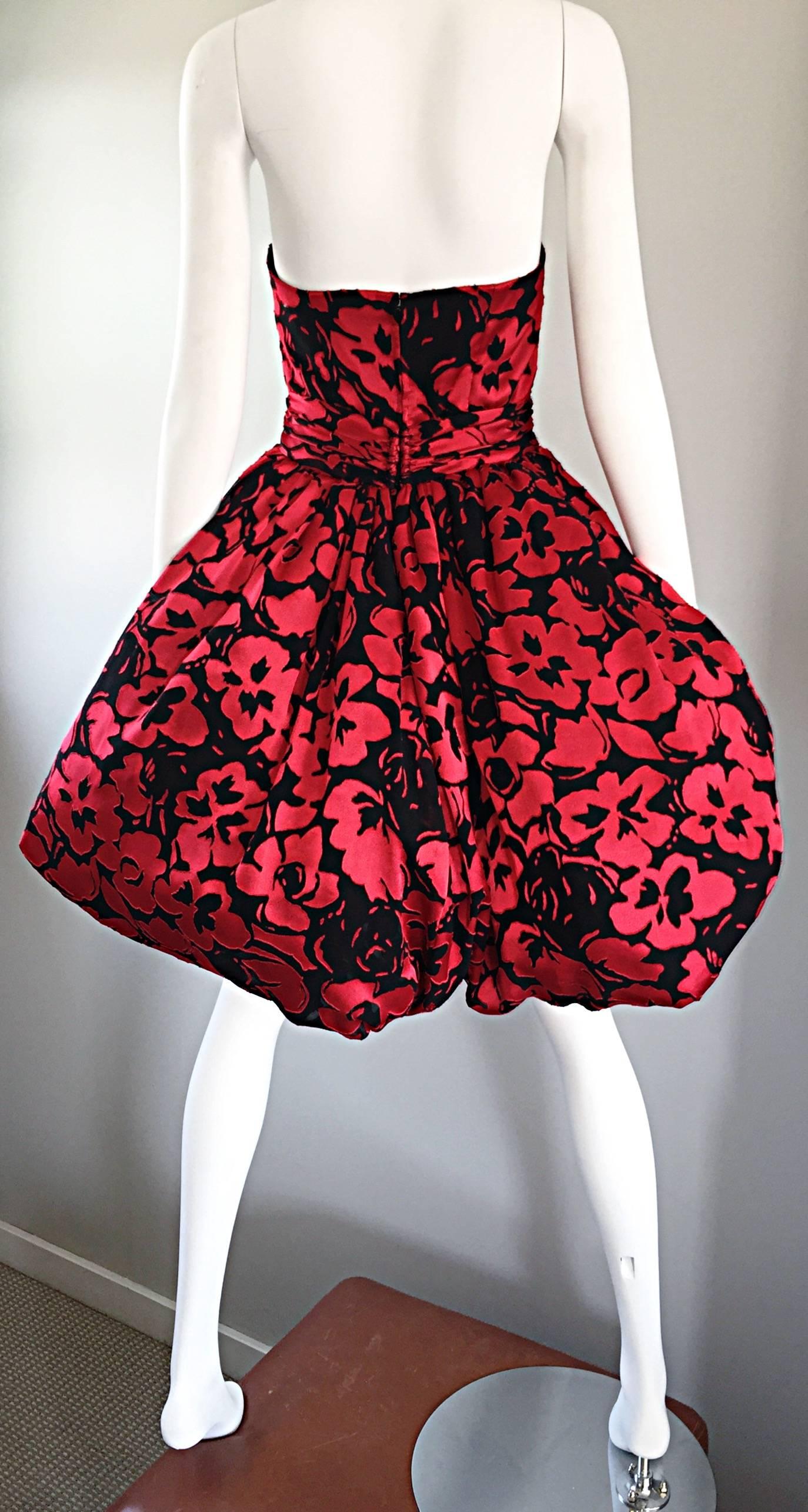 Christian Lacroix Couture Vintage Red and Black Silk Strapless 1990s Mini Dress In Excellent Condition In San Diego, CA
