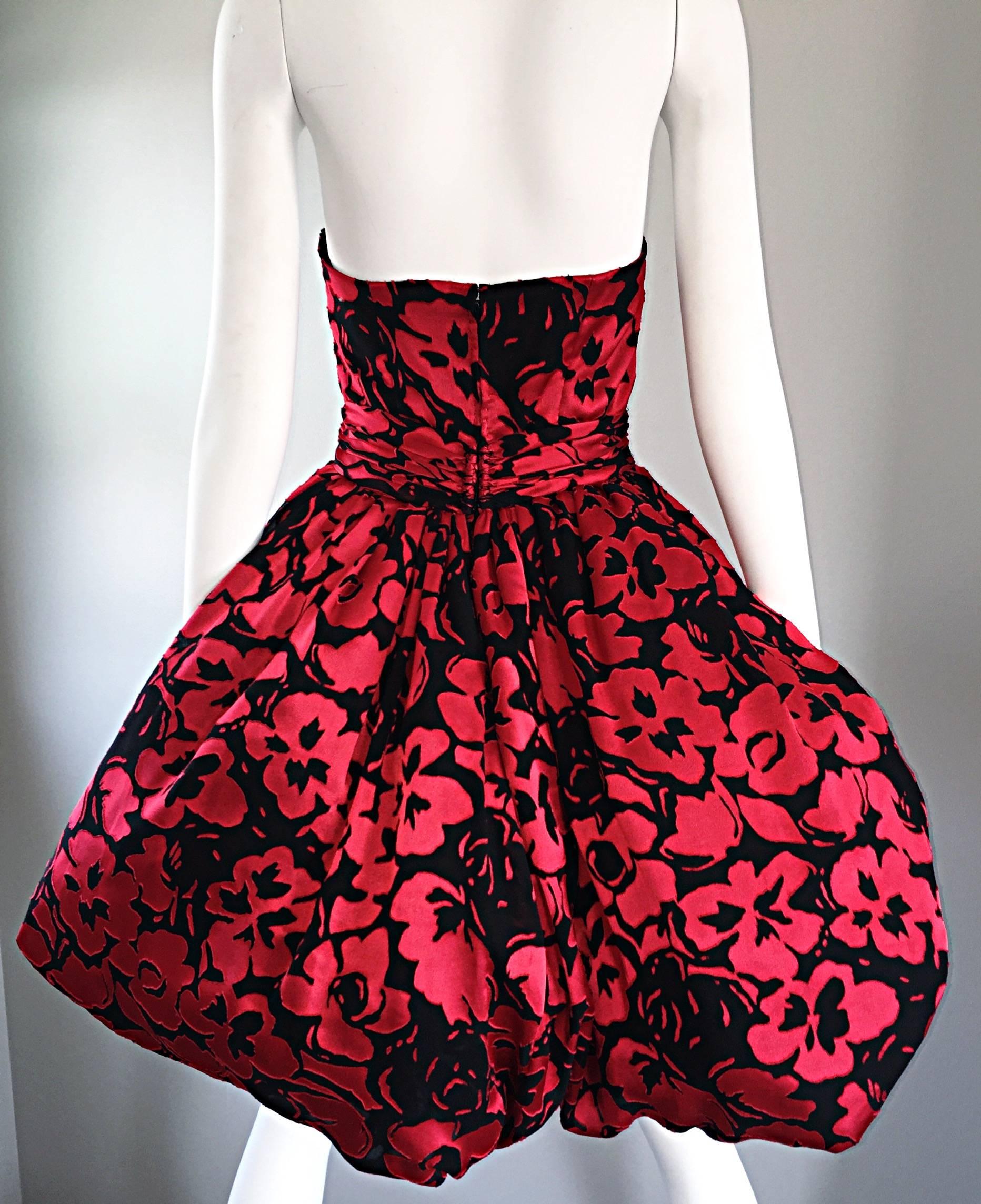 Christian Lacroix Couture Vintage Red and Black Silk Strapless 1990s Mini Dress 3
