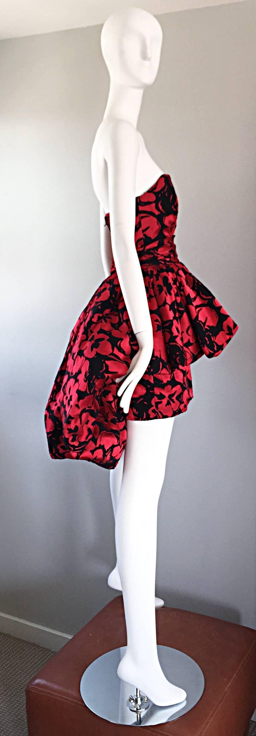 Christian Lacroix Couture Vintage Red and Black Silk Strapless 1990s Mini Dress 6