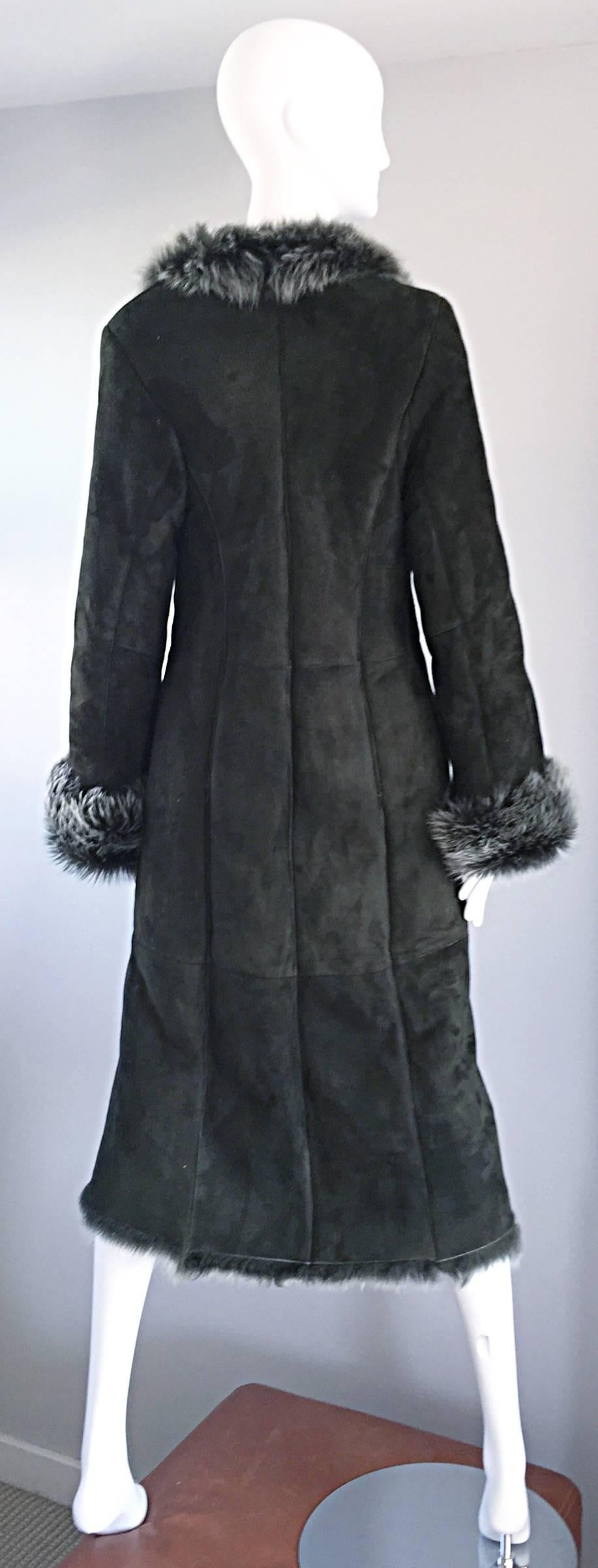 Manteau vintage italien chasseur forêt vert cuir d'agneau, peau de mouton et fourrure Excellent état - En vente à San Diego, CA