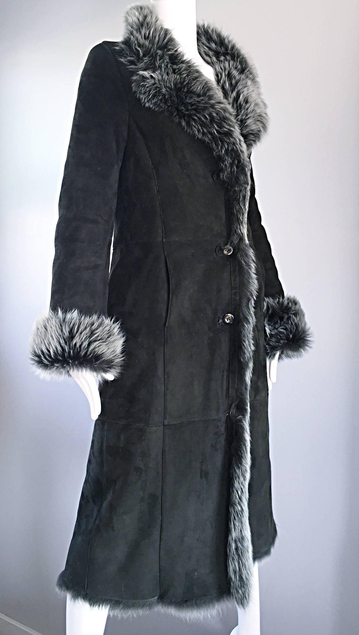 Vintage Italian Hunter Forest Green Lamb Shearling Leather Fur Jacket Coat In Excellent Condition For Sale In San Diego, CA