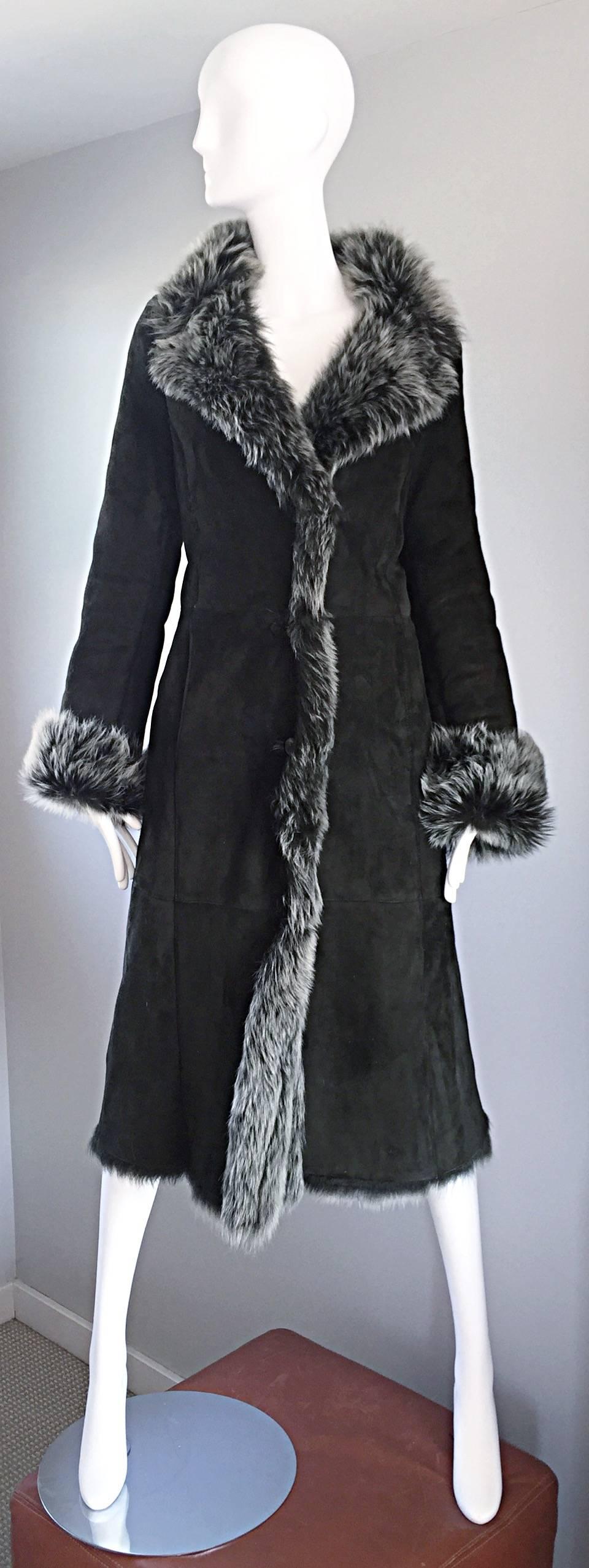 Vintage Italian Hunter Forest Green Lamb Shearling Leather Fur Jacket Coat For Sale 1