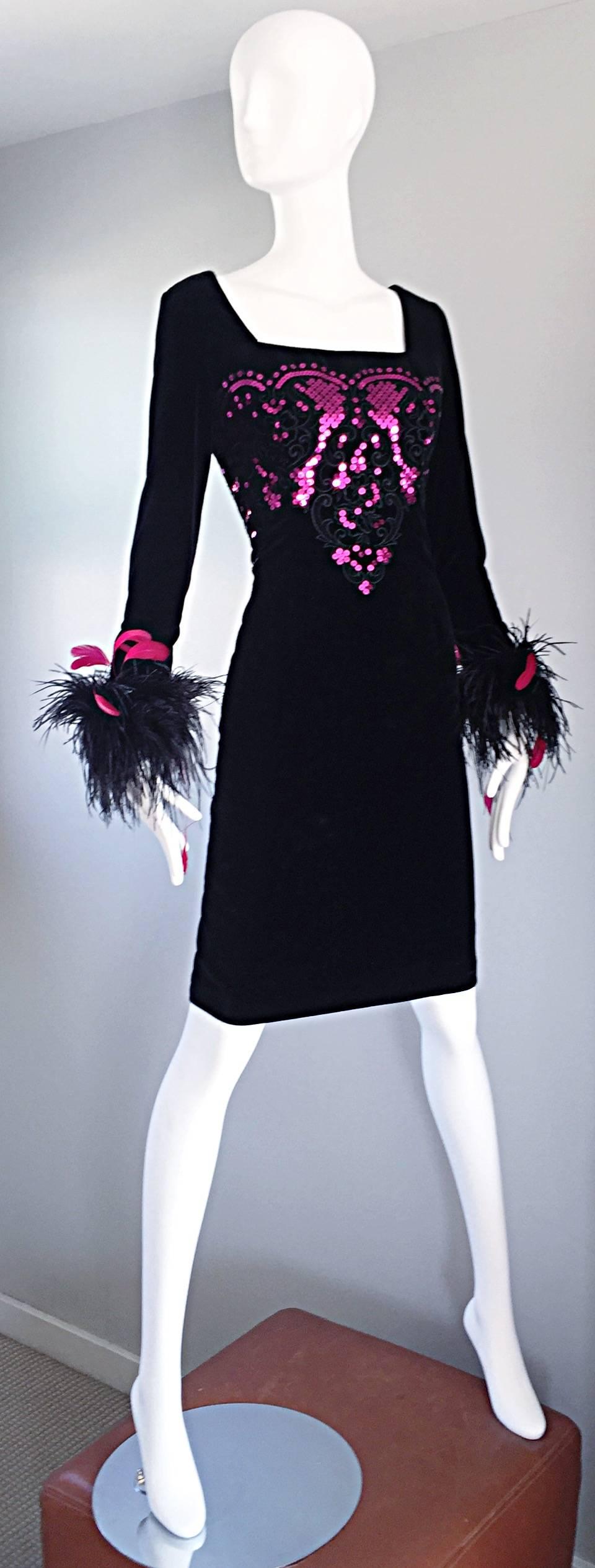 black and pink feather dress