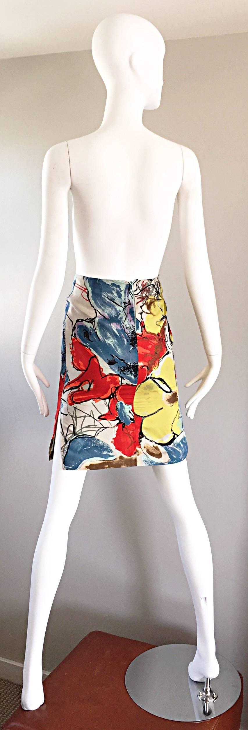 Christian Lacroix Vintage High Waisted Abstract 1990s Silk Mini Pencil Skirt  In New Condition For Sale In San Diego, CA
