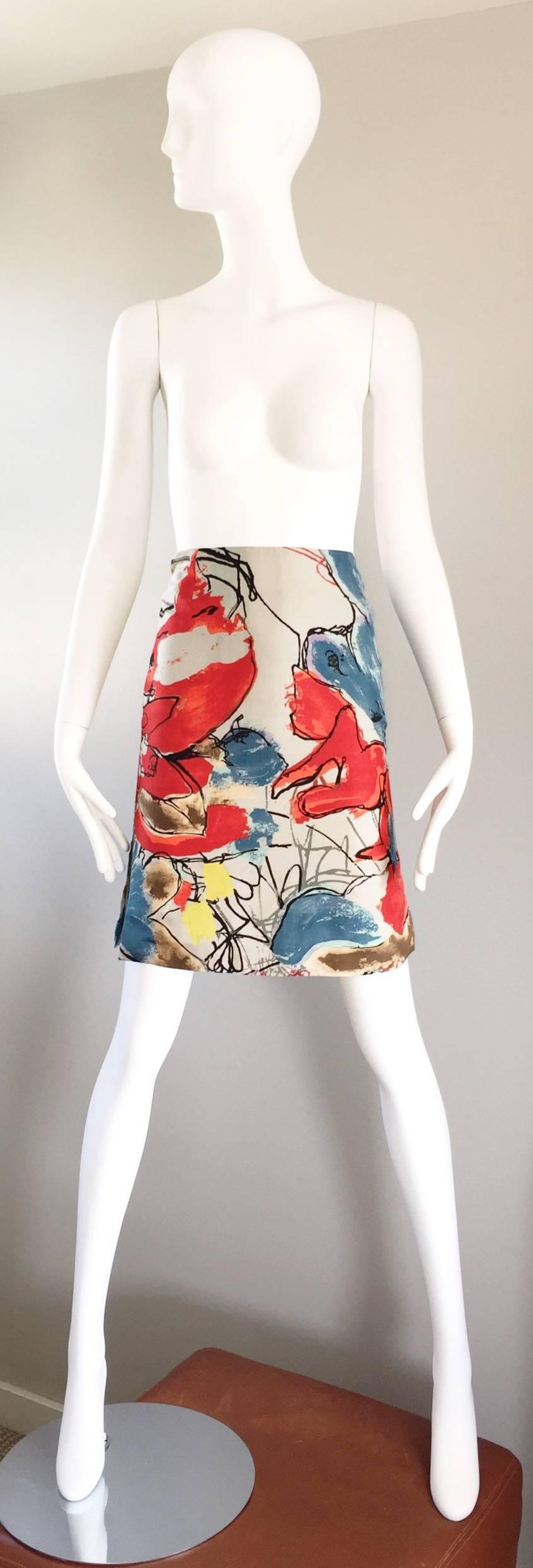 Women's Christian Lacroix Vintage High Waisted Abstract 1990s Silk Mini Pencil Skirt For Sale