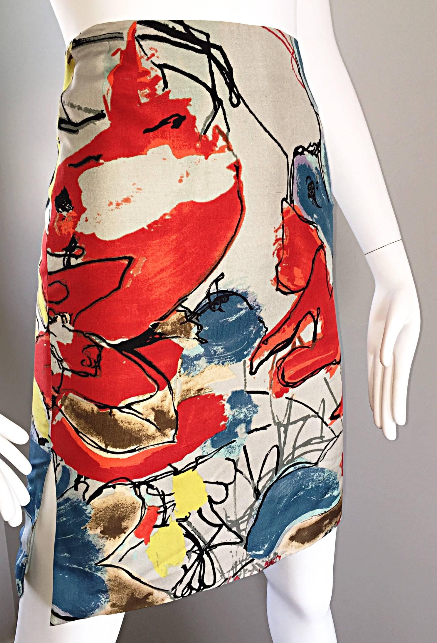 Christian Lacroix Vintage High Waisted Abstract 1990s Silk Mini Pencil Skirt For Sale 1