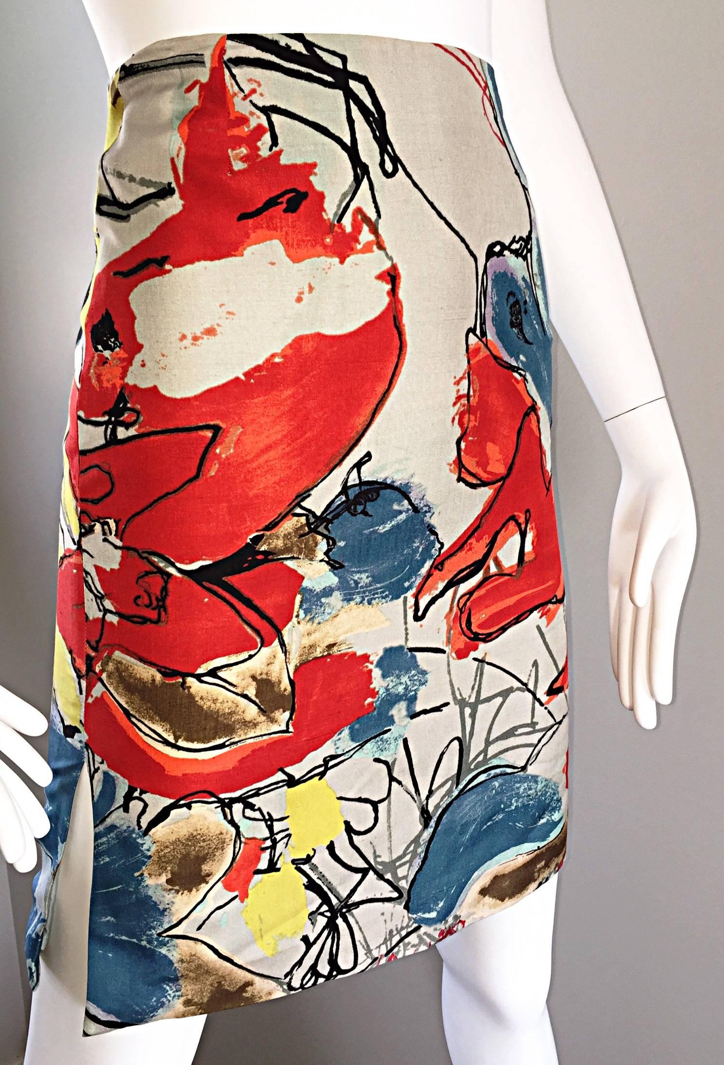 Christian Lacroix Vintage High Waisted Abstract 1990s Silk Mini Pencil Skirt  For Sale 1