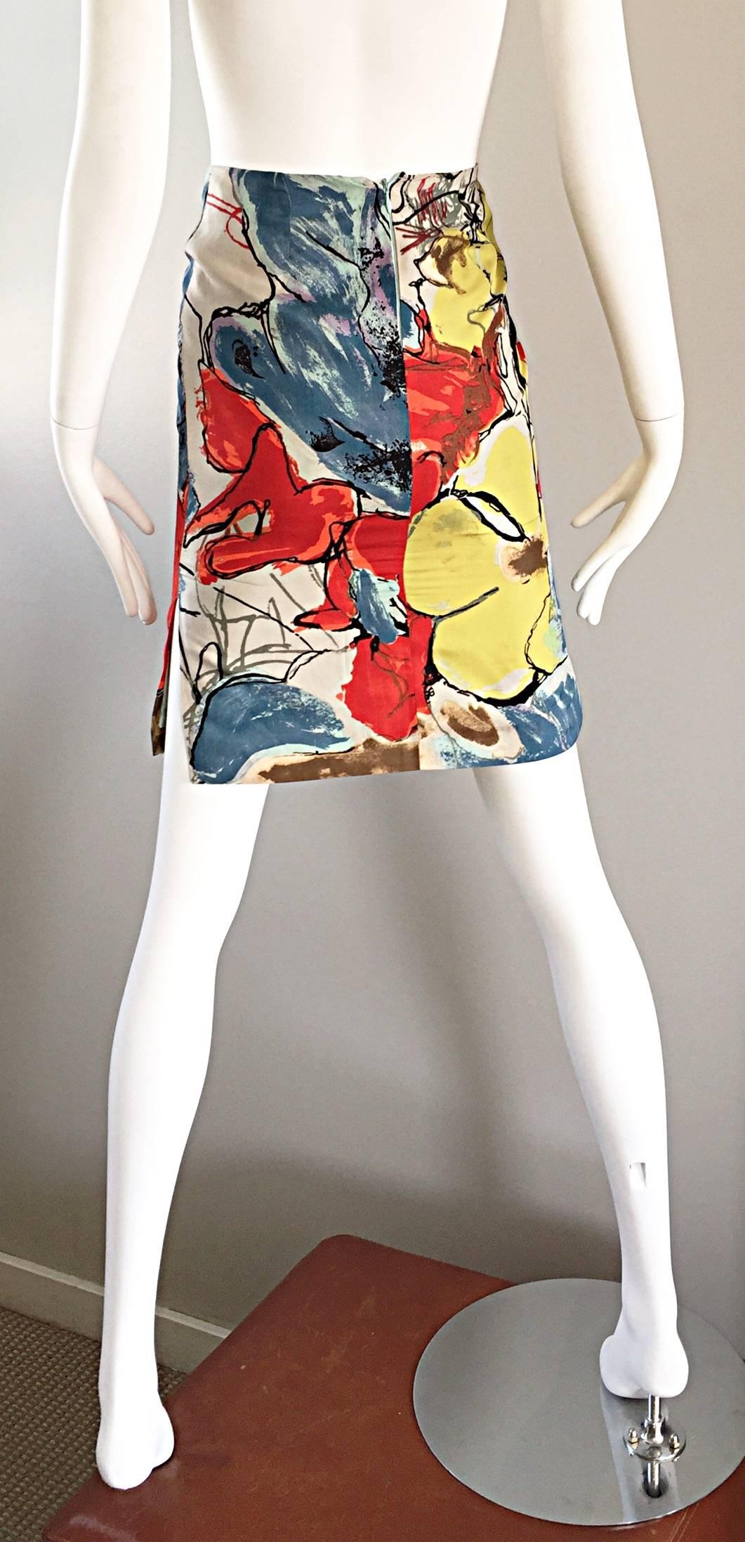 Christian Lacroix Vintage High Waisted Abstract 1990s Silk Mini Pencil Skirt  For Sale 2