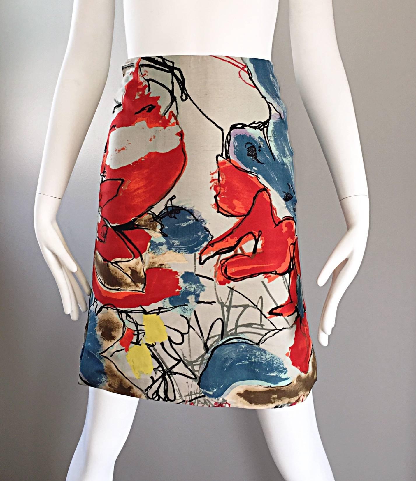 Christian Lacroix Vintage High Waisted Abstract 1990s Silk Mini Pencil Skirt For Sale 3