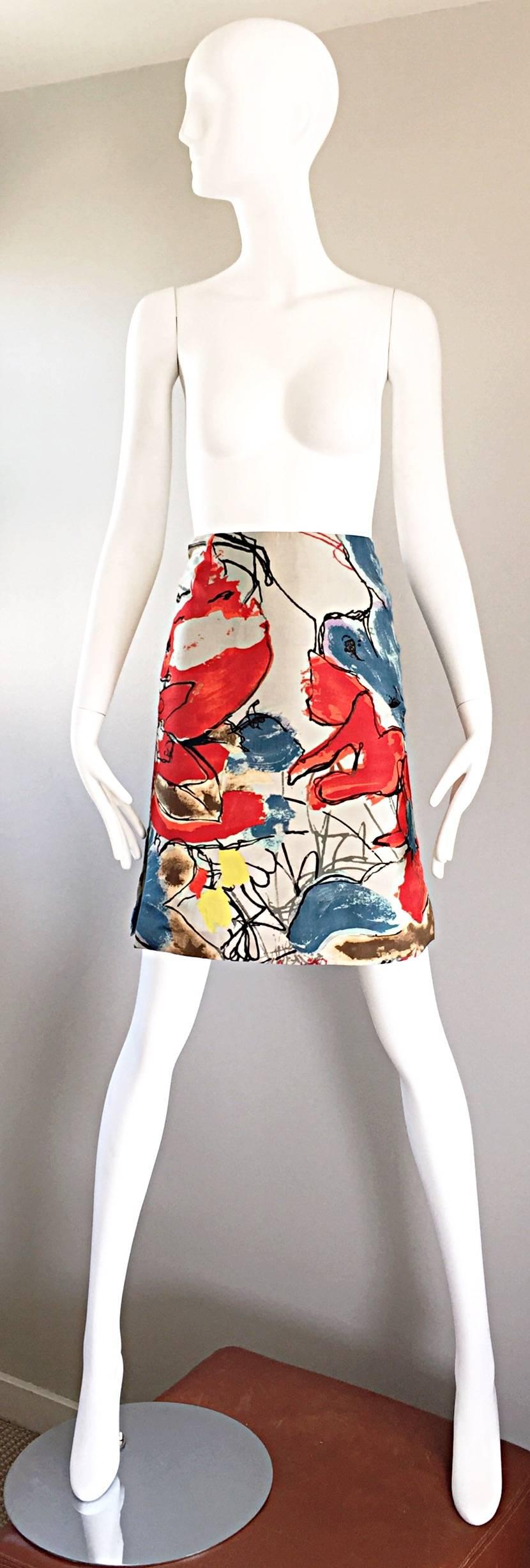 Christian Lacroix Vintage High Waisted Abstract 1990s Silk Mini Pencil Skirt  For Sale 4