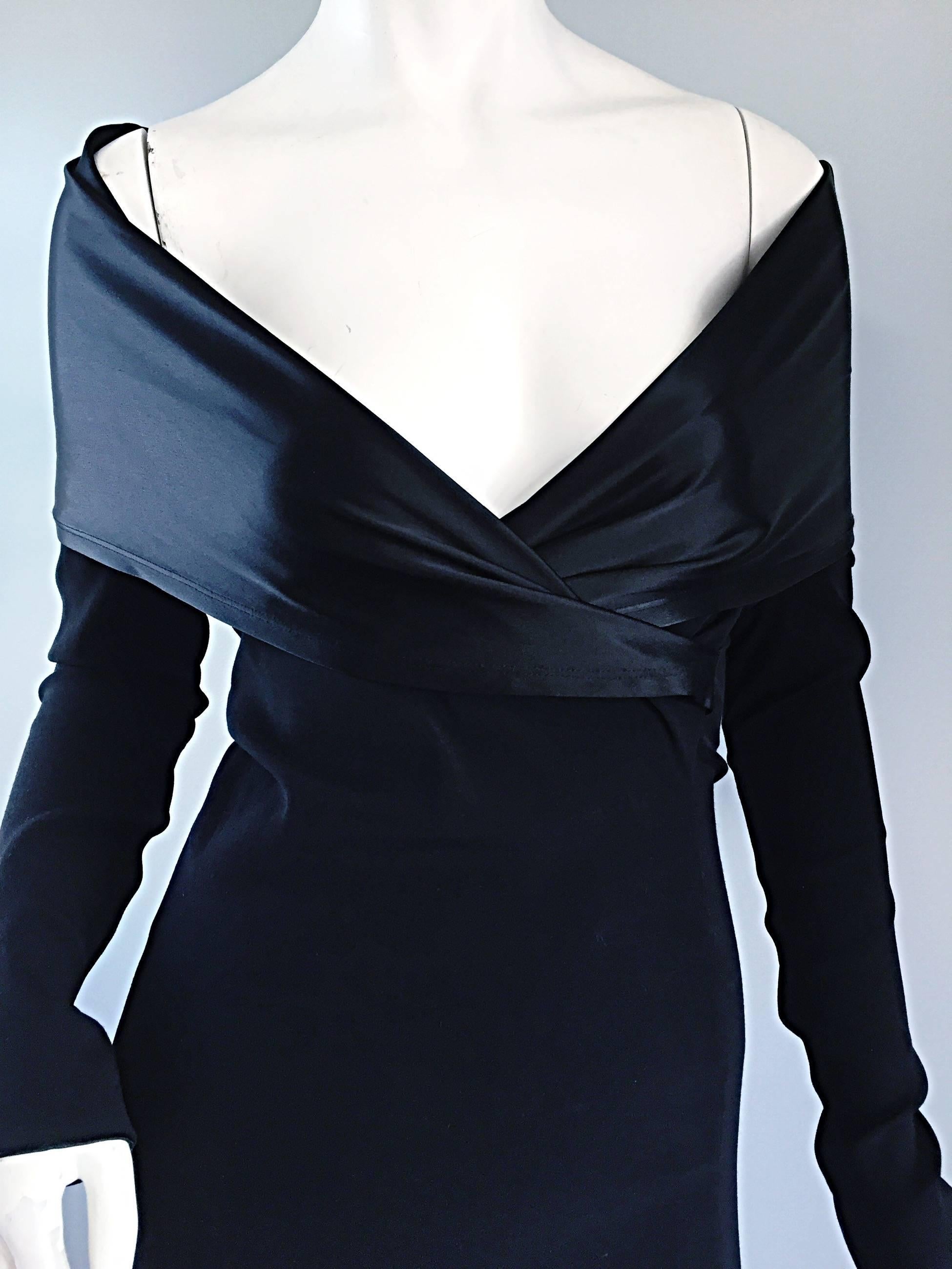 Elegant Jean Paul Gaultier Vintage Black Crepe Jersey Off Shoulder 1990s Gown In Excellent Condition In San Diego, CA