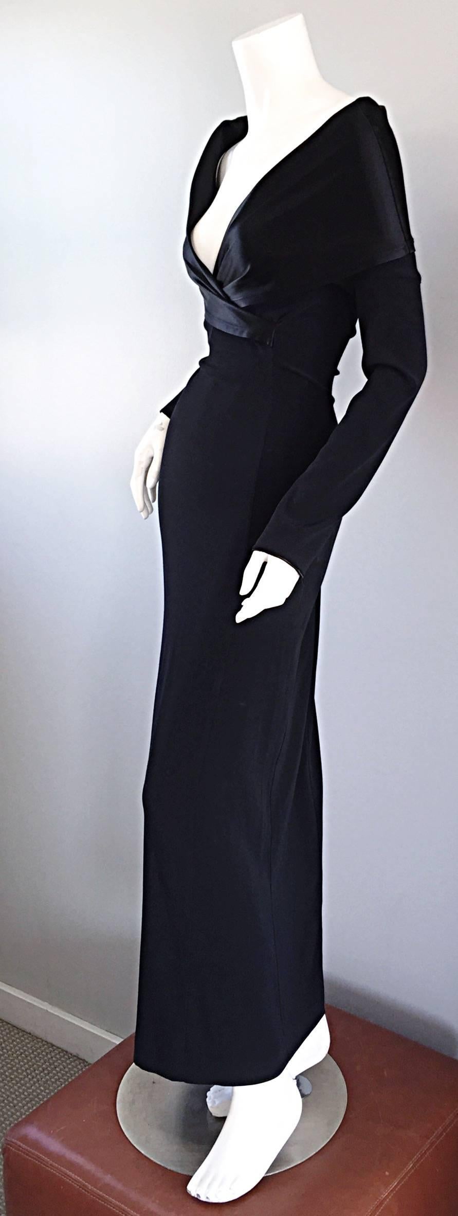 Women's Elegant Jean Paul Gaultier Vintage Black Crepe Jersey Off Shoulder 1990s Gown