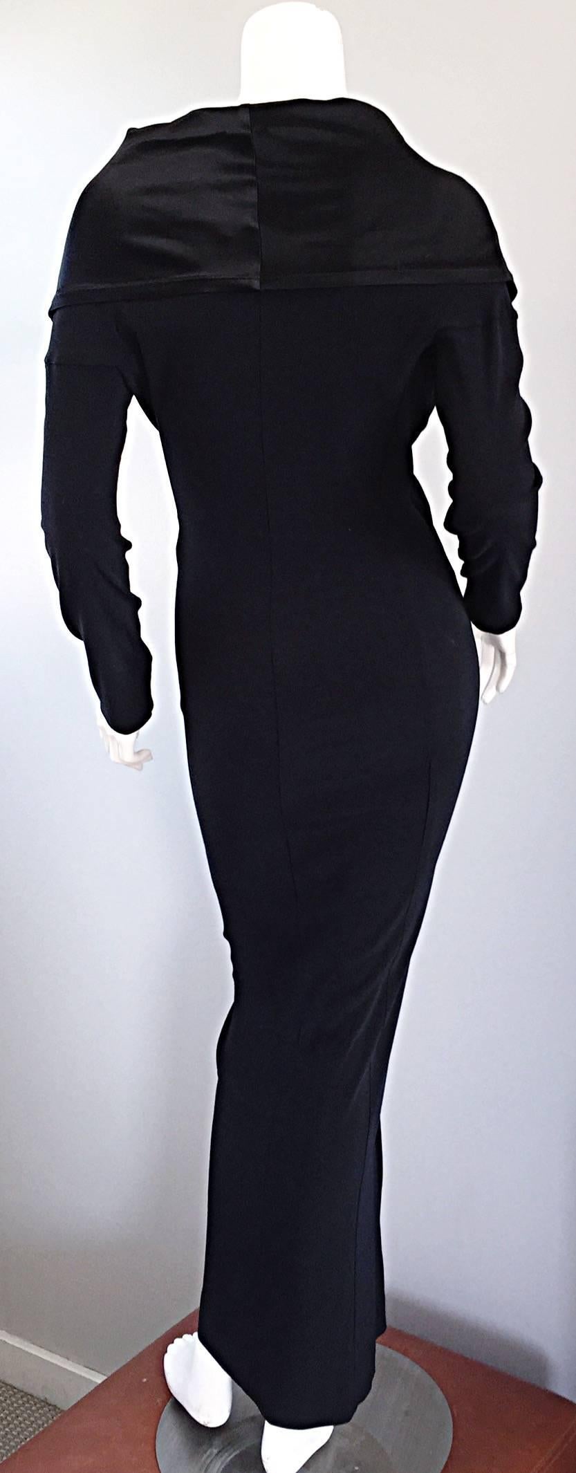 Elegant Jean Paul Gaultier Vintage Black Crepe Jersey Off Shoulder 1990s Gown 1