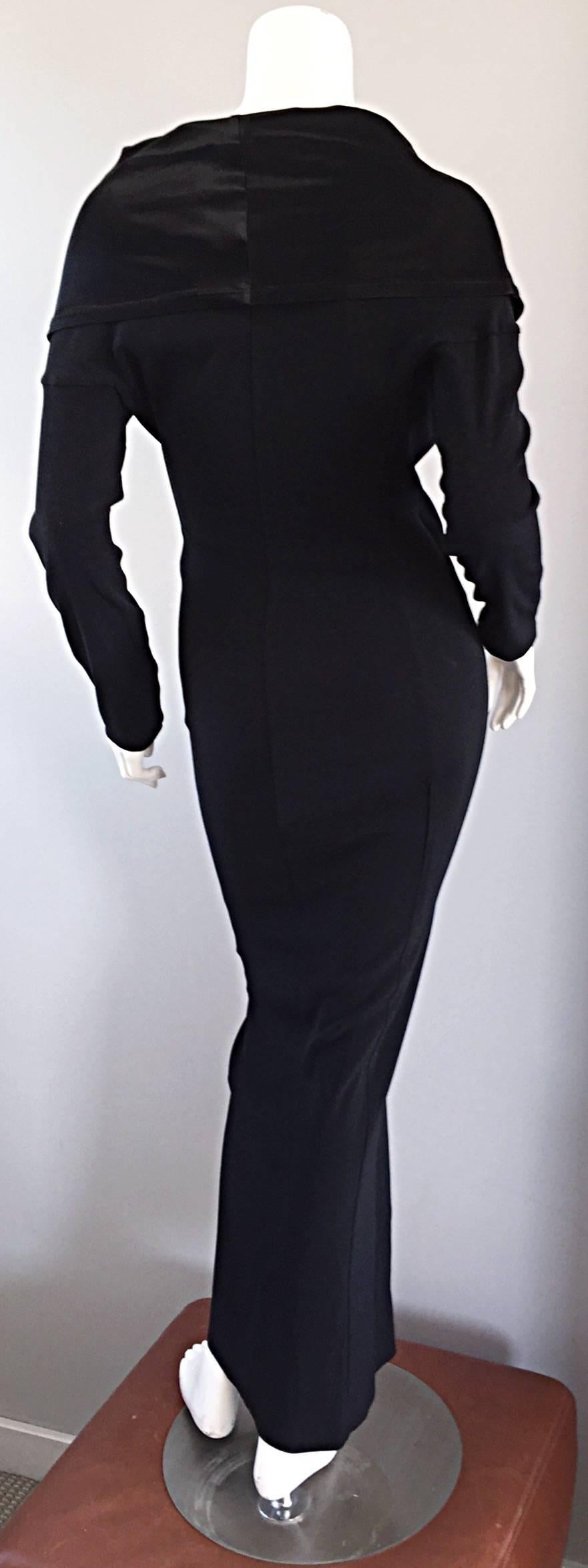 Elegant Jean Paul Gaultier Vintage Black Crepe Jersey Off Shoulder 1990s Gown 3