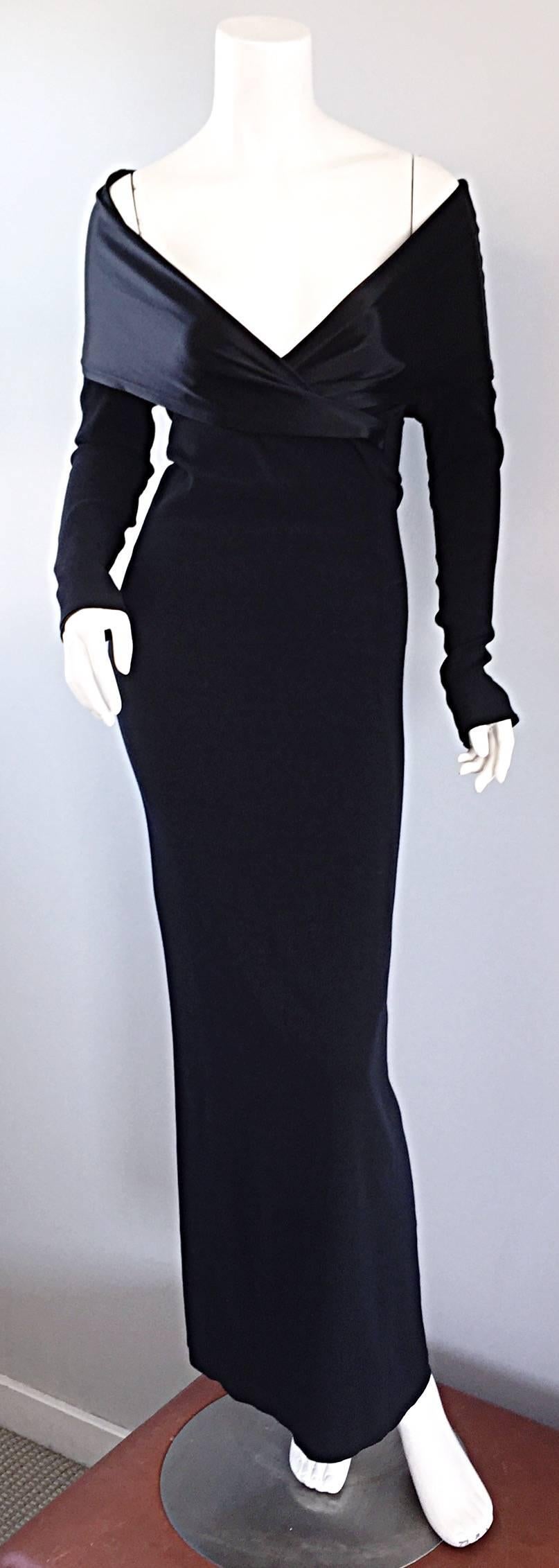 Elegant Jean Paul Gaultier Vintage Black Crepe Jersey Off Shoulder 1990s Gown 4