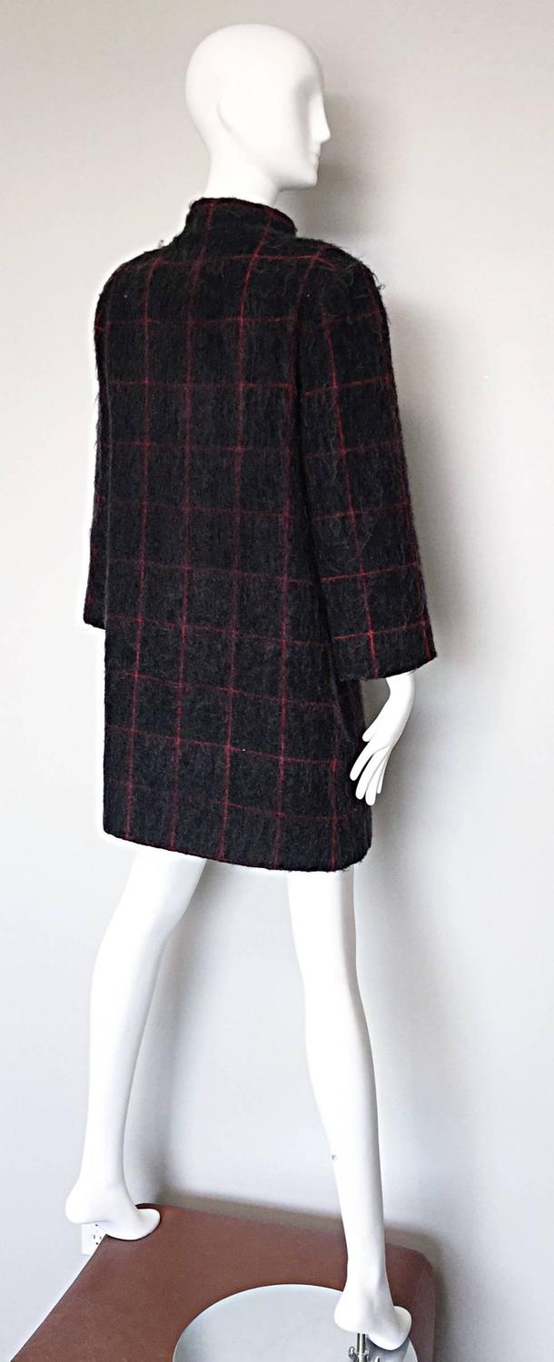 Vintage G   eoffrey Beene Beene Bag Grey + Red Plaid Mohair