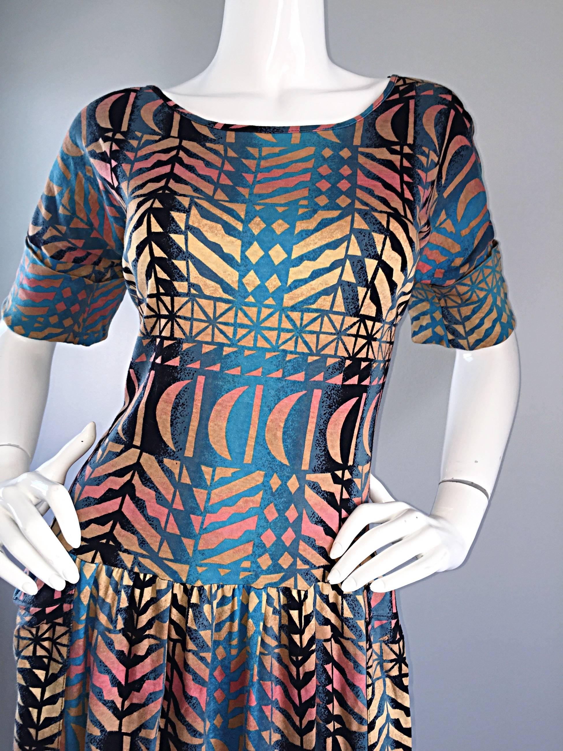 Black Vesna Bricelj Vintage 1990s Italian Artist Made Boho Abstract Tee Shirt Dress For Sale