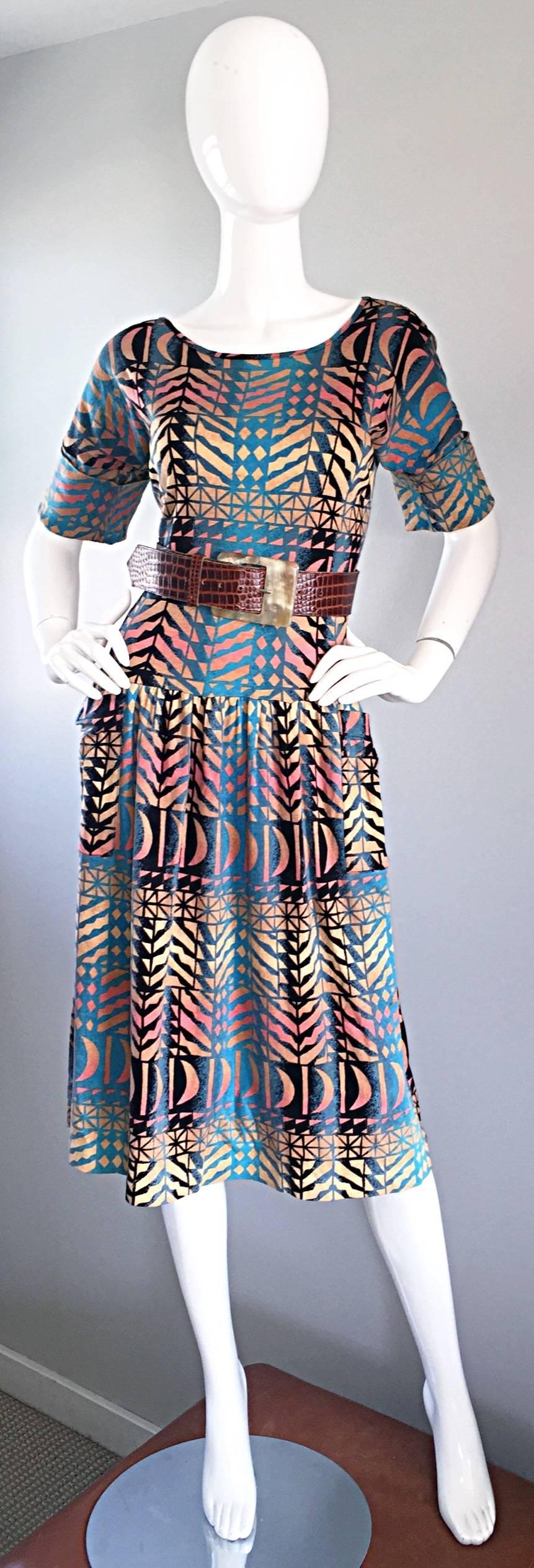 Vesna Bricelj Vintage 1990s Italian Artist Made Boho Abstract Tee Shirt Dress For Sale 1
