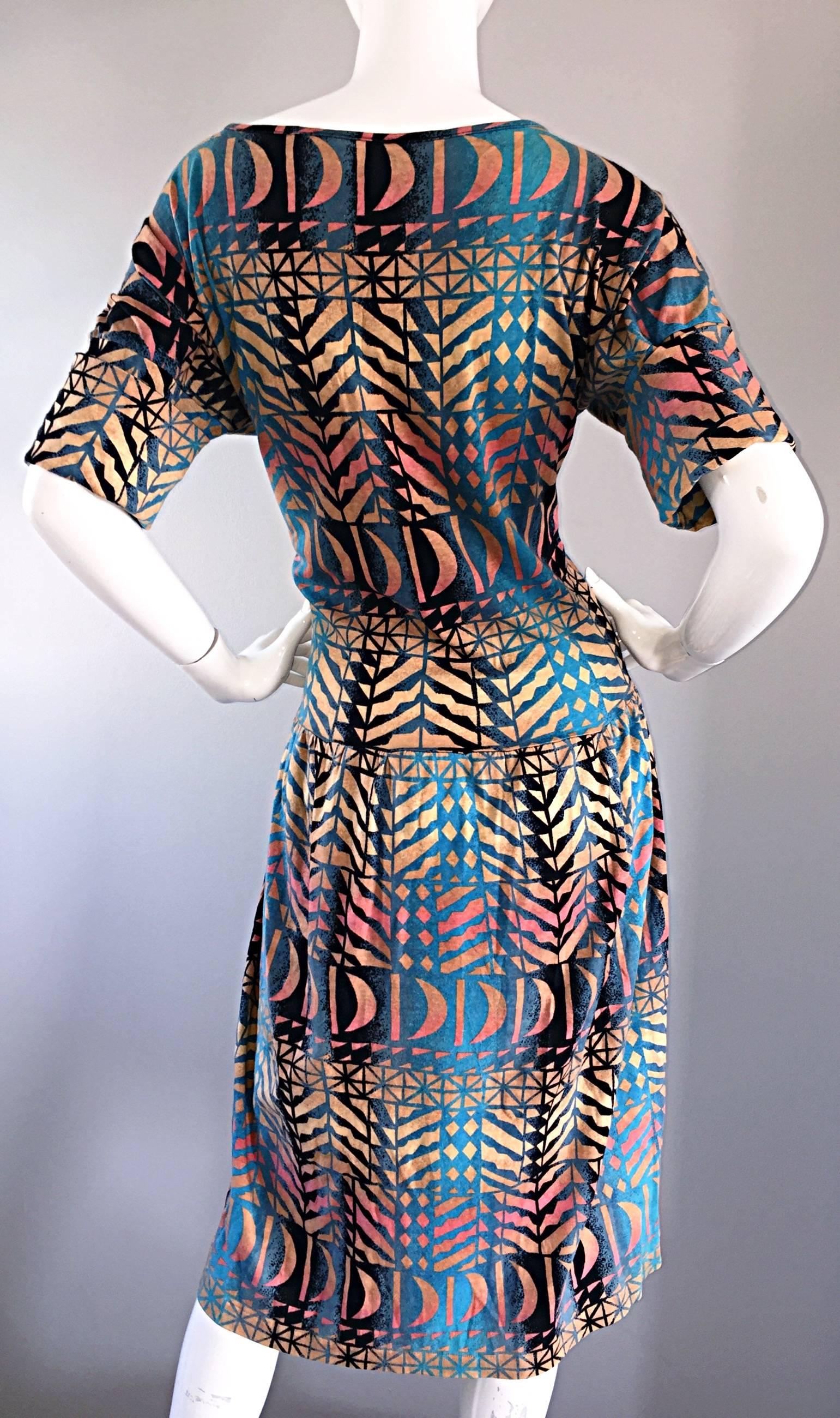 Vesna Bricelj Vintage 1990s Italian Artist Made Boho Abstract Tee Shirt Dress For Sale 2