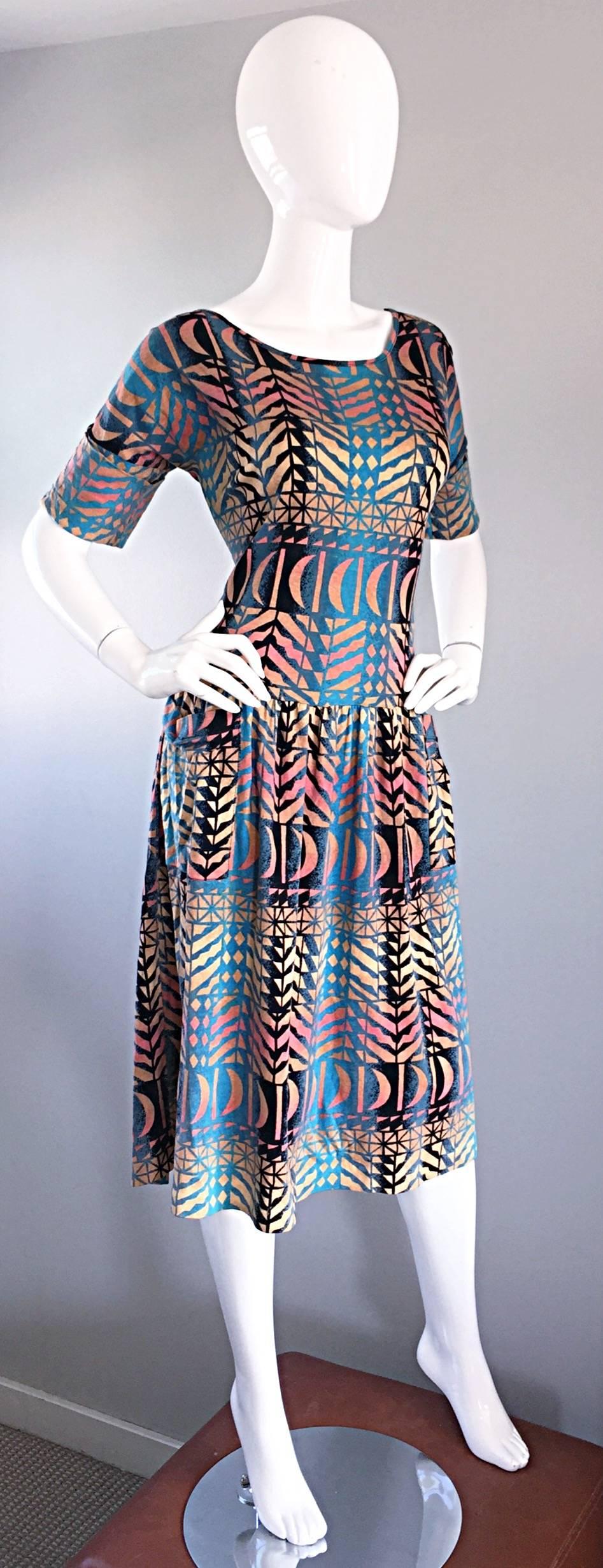 Vesna Bricelj Vintage 1990s Italian Artist Made Boho Abstract Tee Shirt Dress For Sale 3