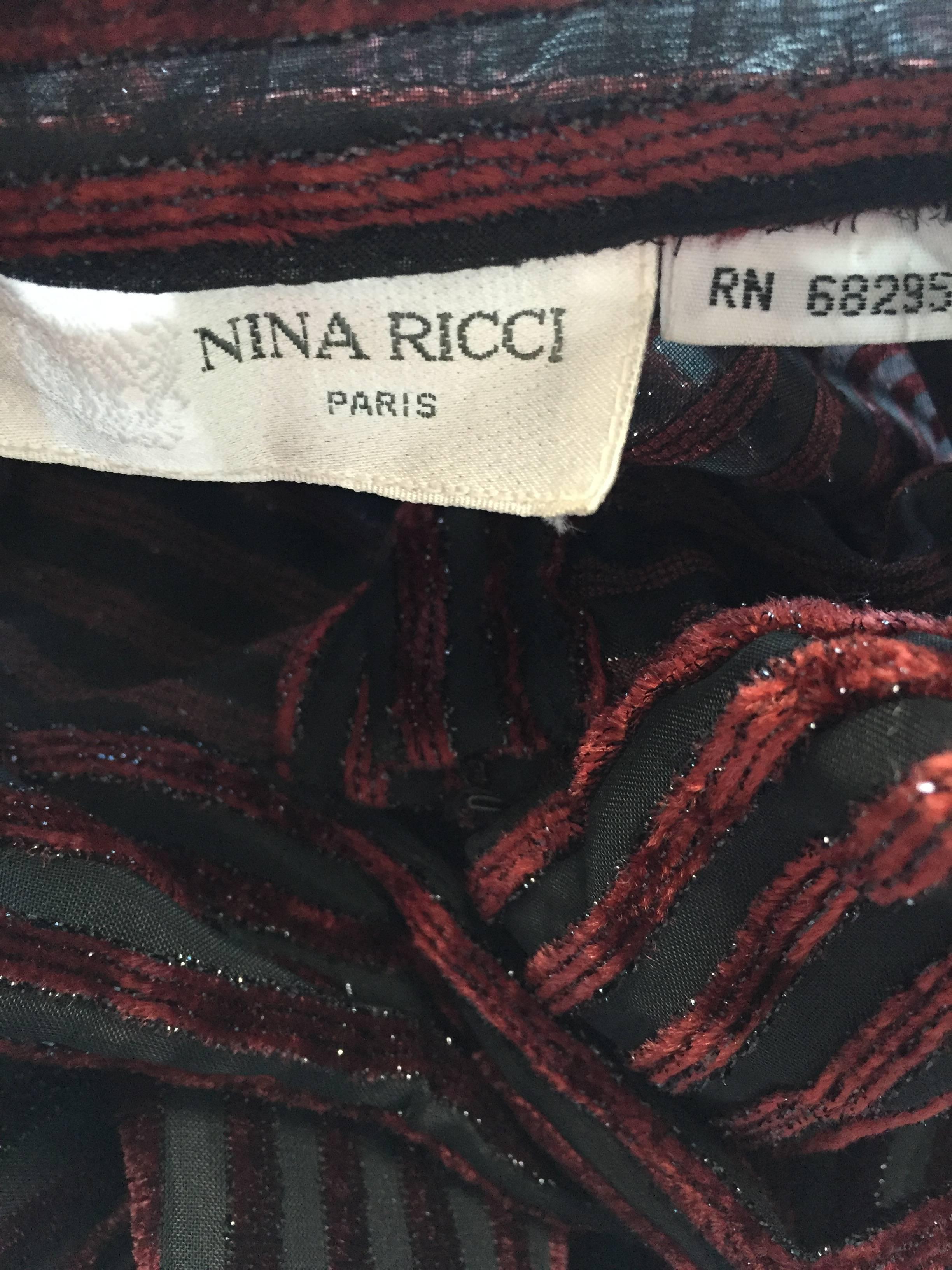 Vintage Nina Ricci Couture Black + Burgundy Silk Cut - Out Semi Sheer Blouse  5