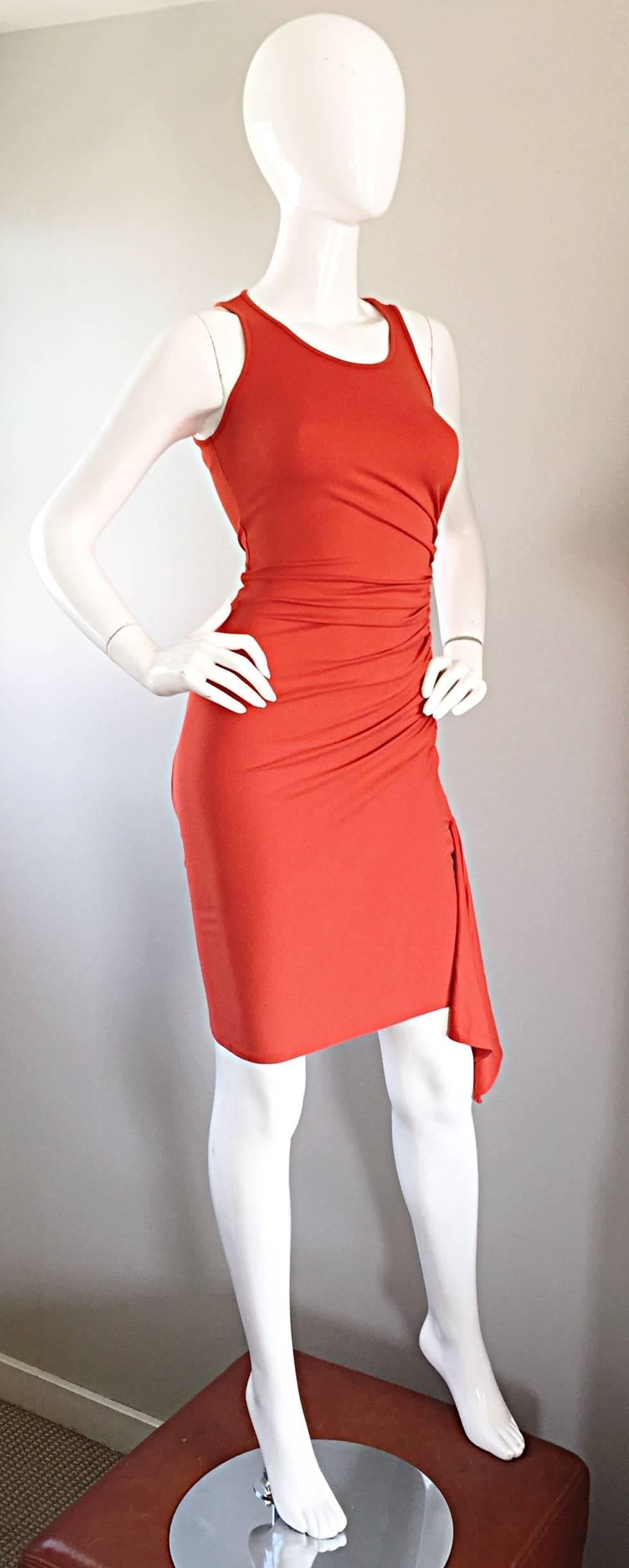 Red Michael Kors Collection Burnt Orange Runway Grecian Bodycon Jersey Dress Size 2