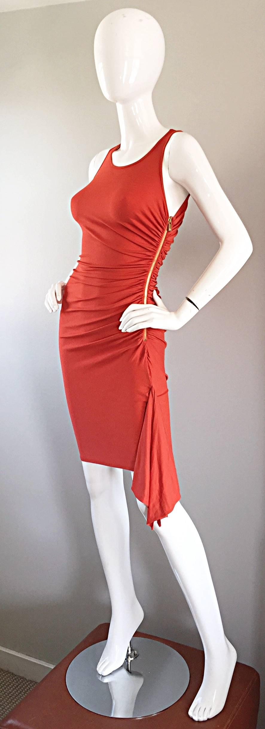 Michael Kors Collection Burnt Orange Runway Grecian Bodycon Jersey Dress Size 2 1
