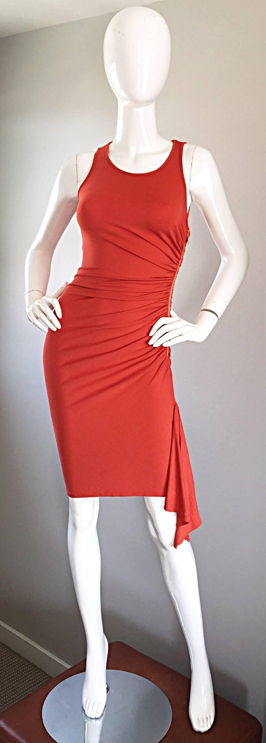Michael Kors Collection Burnt Orange Runway Grecian Bodycon Jersey Dress Size 2 3