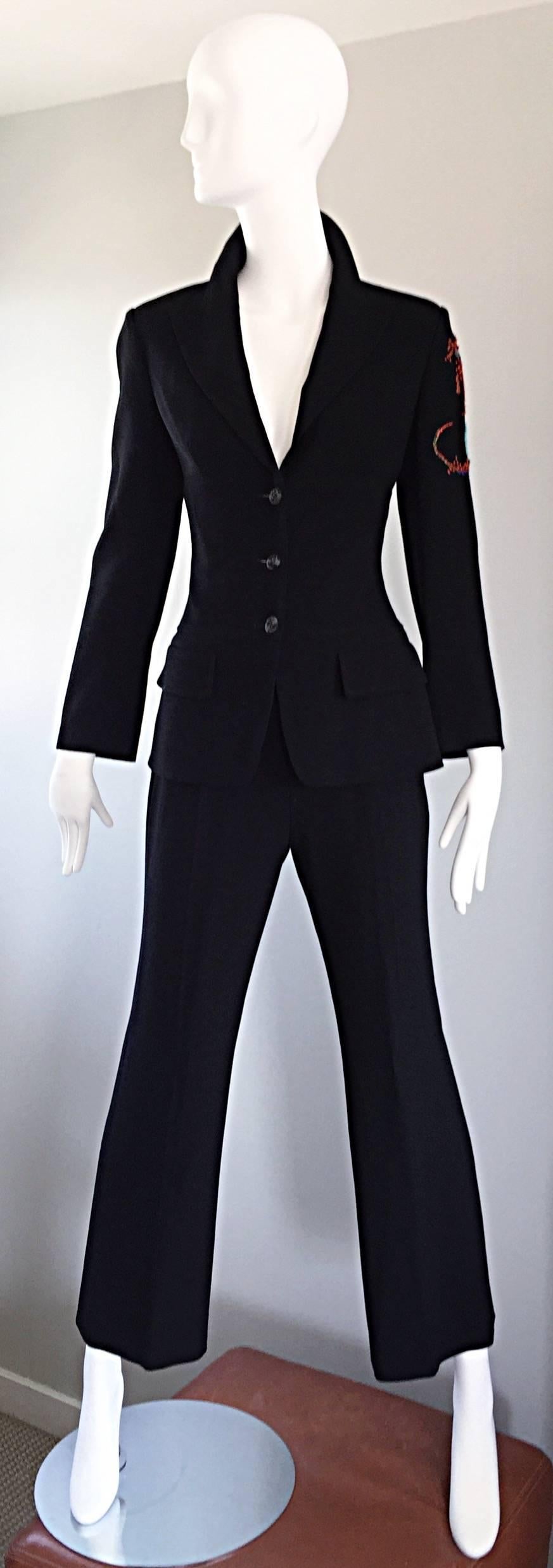 Noir Spectaculaire costume vintage Christian Lacroix Le Smoking Pantalon en lézard noir perlé en vente